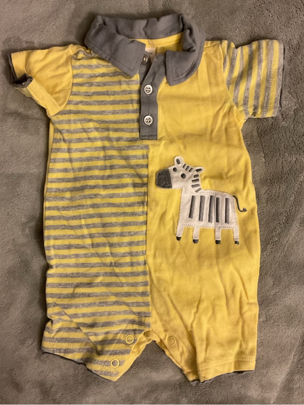 First Impressions Yellow and Gray Zebra Patch Short-Sleeve One-Piece